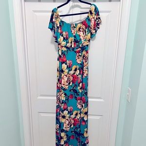 Turquoise and floral, size large,  pink blush dress